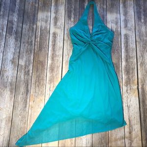 Cache Blue Asymmetrical Hem Breeze Halter Dress
